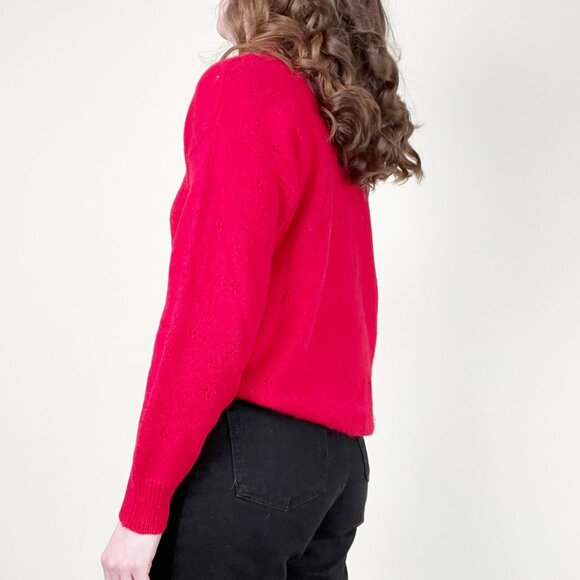 Vintage Lambs Wool Angora Pointelle Sweater Slouchy Oversized Old Money Parisian - Picture 3 of 8